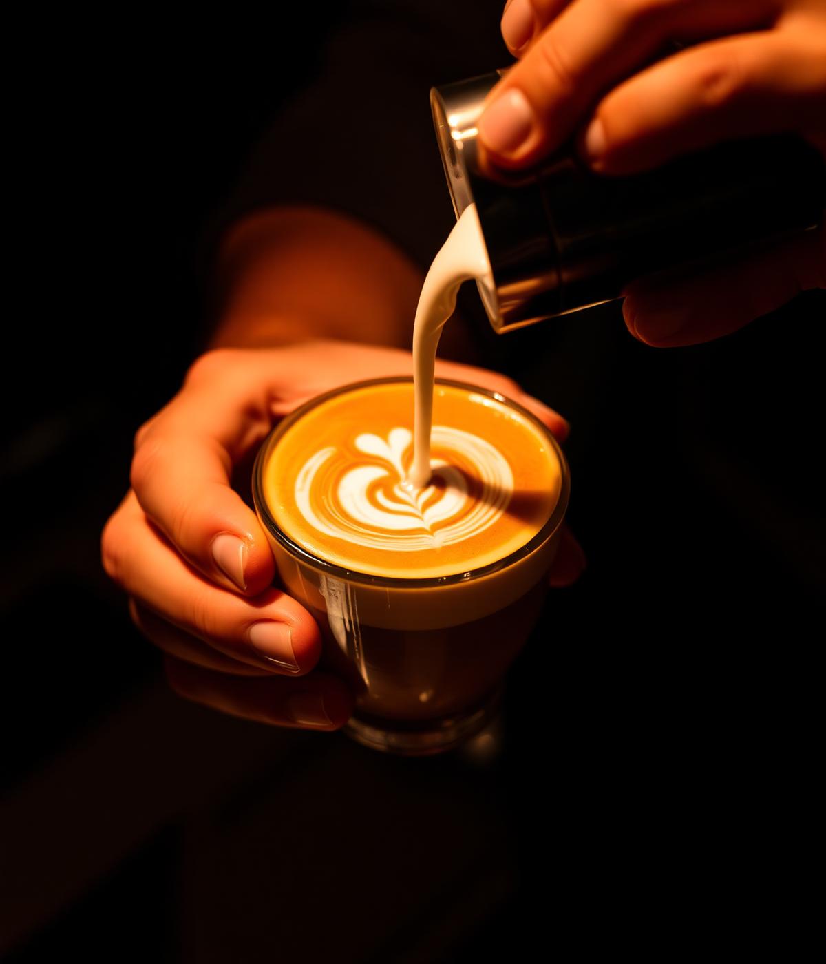Barista vertiendo leche para arte latte